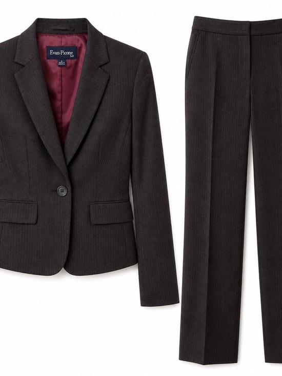 Evan Picone Pants - Evan Picone Charcoal Pinstripe Pantsuit with Burgundy Lining